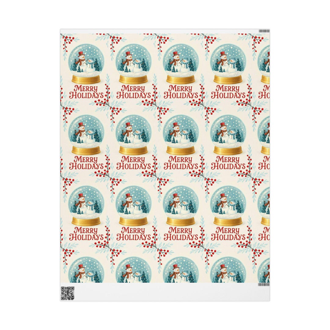 Merry Holidays Snow Globe Wrapping Paper Christmas Holiday Wrap Etsy