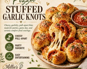 Pizza Stuffed Garlic Knots Recipe, Cheesy Pull-Apart Appetizer (Digital Download)
