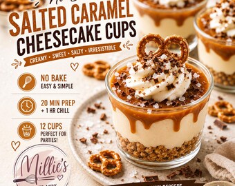 No-Bake Salted Caramel Cheesecake Cups Recipe (PDF Download)