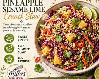 Ananas Sesam Limette Crunch Slaw Rezept, Sommer Grillsalat (Digitaler Download)