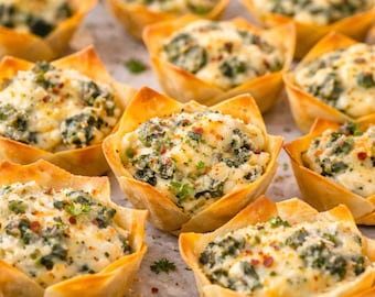 Crispy Spinach Artichoke Wonton Cups Recipe Card PDF – Cheesy Party Appetizer – Instant Download