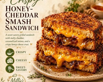 Receta de sándwich crujiente de queso cheddar y miel / Aperitivo de sándwich derretido / Descarga instantánea en PDF