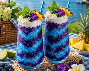 Receta de refresco de arándanos y coco en formato PDF, bebida tropical vegana para el verano (descarga instantánea)