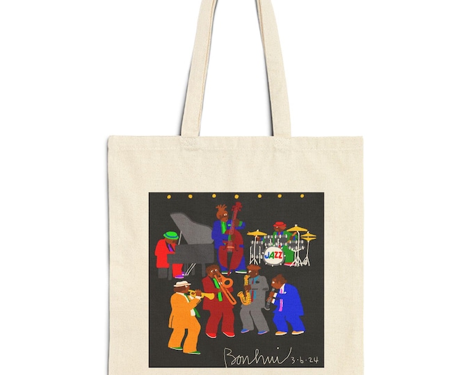 Seven Jazz Musicians Canvas Tote Bag, Colorful Art, Music Lover Gift
