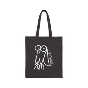 Owl Cotton Canvas Tote Bag - Artist&#39;s Logo, Cute Owl Carryall, Artistic Shoulder Bag, Nature Lover Gift, Colorful Owl Tote, Stylish Shopping