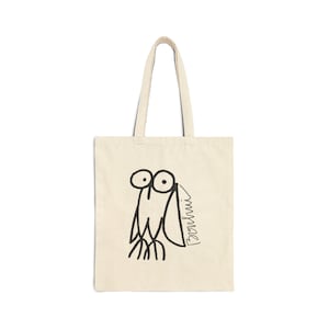 Owl Cotton Canvas Tote Bag - Artist&#39;s Logo, Cute Owl Carryall, Artistic Shoulder Bag, Nature Lover Gift, Colorful Owl Tote, Stylish Shopping