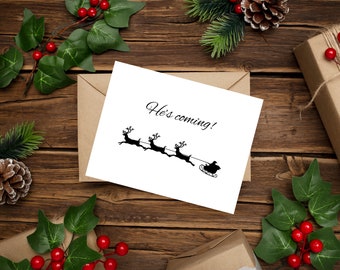 12 beautiful Christmas cards with envelopes - "He's coming!"