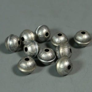 6mm Stamped Pattern Bench Beads 10 Sterling Silver Raised Seam USA