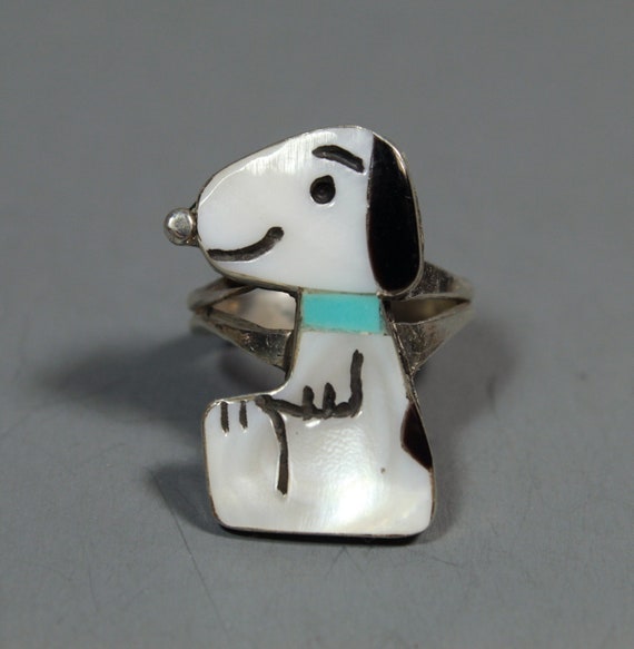 Zuni Snoopy Ring size 6-1/2 MOP Turquoise Shenel C