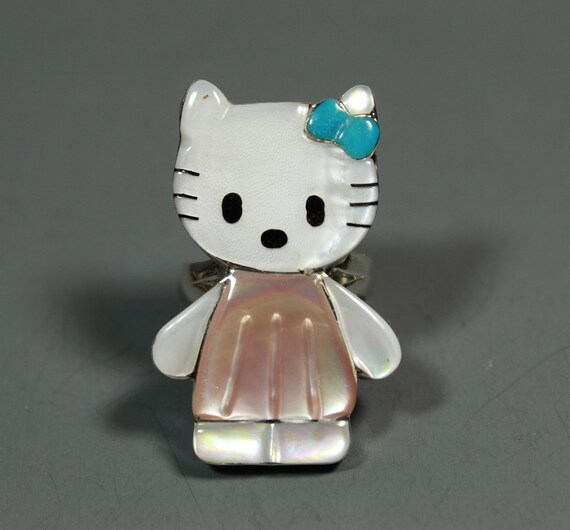 HELLO KITTY Ring Zuni artist Paula Leekity inlay S