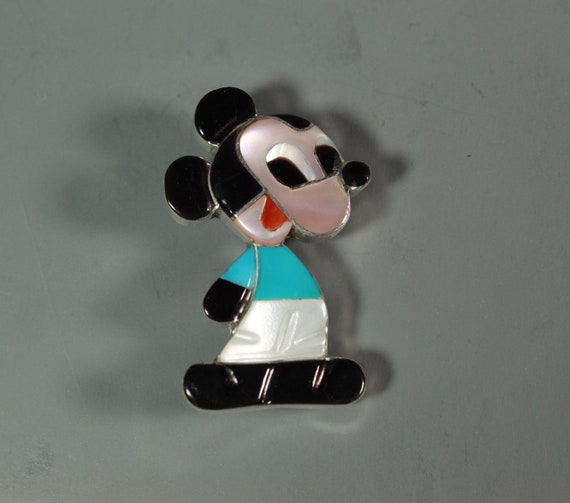 Mickey Mouse Inlay Sterling Silver Zuni Pin pendan
