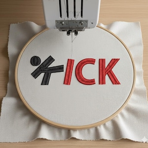 KICK Silhouette Typography Embroidery Design, Martial Arts PES, Karate Kickboxing Script DST, Modern Sports Action Machine Embroidery File