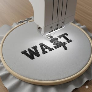 Wait Hourglass Typography Embroidery Design, Minimalist Time Spirit PES, Modern Patience Quote DST, Aesthetic Hourglass Icon