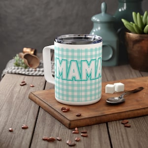 Karierte aquamarinfarbene kundenspezifische Tasse, kundenspezifische Thermotasse, 10 Unzen personalisierte Tumbler Isolierkaffeetasse, personalisierte Tasse, Teetasse, Geschenkidee