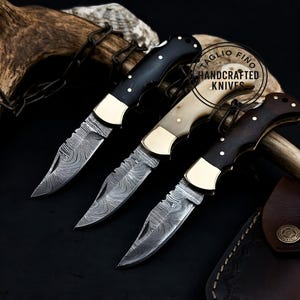 Handmade Damascus Steel Folding Knife: Leather Sheath, Collectible Gift
