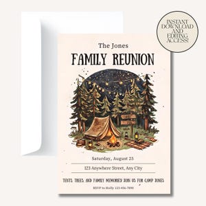 Camping Family Reunion Invitation, Family Reunion Invitation Template, Family Gathering Electronic or Printable Invite, Instant Download