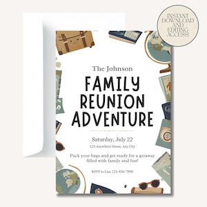 Family Reunion Invitation Travel Theme,Family Reunion Invitation Template, Family Gathering Electronic or Printable Invite, Instant Download