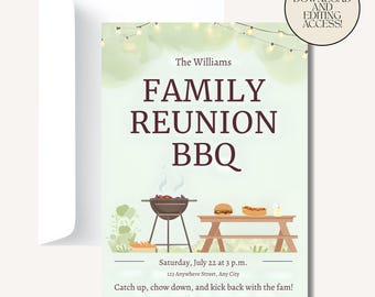 BBQ Family Reunion Invitation Template: Printable Cookout Invite (Digital Download, 5x7 inches, Canva Edit)