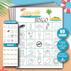 Summer Bingo Cards, Summer Game, Summer Birthday Party Game, Summer Vacation Bingo Activity for Kids, Summer Travel Bingo, Summer Games