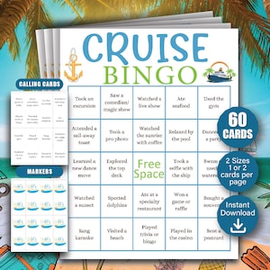 Cruise Bingo, 60 Cruise Bingo Cards, Cruise Games, Family Cruise Games, Cruise Ship Bingo, Cruise Ship Game, Summer Cruise Vacation Games