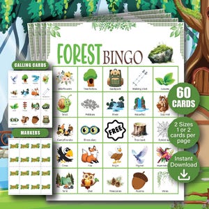 60 Forest Bingo Cards, Nature Party Game, Forest Hunt Bingo Cards, Nature Bingo, Wild Bingo, Woodland Activity, Nature Treasure Hunt
