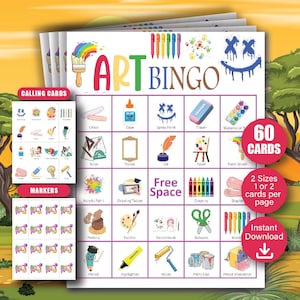 Art Bingo Game, 60 Unique Art Bingo Cards, Art Party Game for Kids, Art Party Activity, Art Party Game, Art Birthday Game, Art & Craft Game