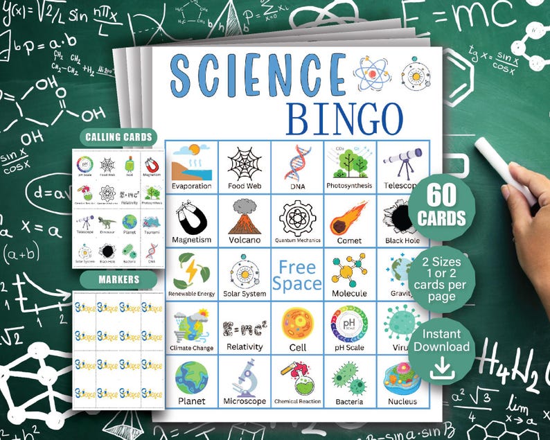 60 Printable Science Bingo Cards, Chemistry Bingo, Atomic Bingo, Mad ...