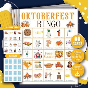 60 Oktoberfest Bingo Cards, Oktoberfest Bingo Game, Oktoberfest Games Activities, Beer Festival Activity, German Party PDF Files, PDF