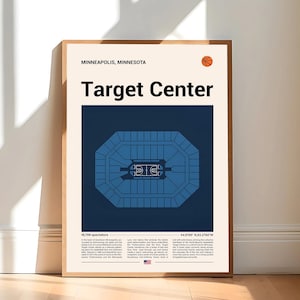 Target Center-print, Minnesota Timberwolves-poster, NBA-muurkunst, halverwege de eeuw modern, basketbalcadeau, poster sportslaapkamer