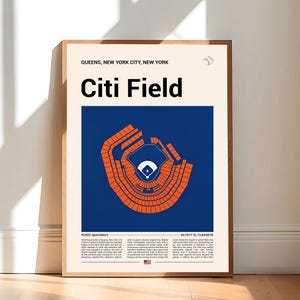 New York Citi Field Stadium Print, NY Mets Poster, Mid Century Modern Baseball Poster, Sports Bedroom Posters, Minimalist Office Wall Art