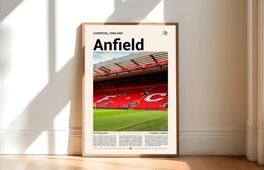 Anfield Print, Football Stadium Print, Stadium Poster, Gift Poster ...