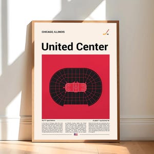 Chicago Blackhawks Poster, United Center Stadium Print, Mid Century Modern Hockey Poster, Sports Bedroom Posters, Minimalist Office Wall Art