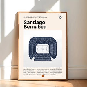 Real Madrid Poster, Santiago Bernabeu Stadium Print, Mid Century Modern Soccer Poster, Football Bedroom Posters, Minimalist Office Wall Art