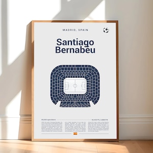 Santiago Bernabeu Stadium Print, Real Madrid Poster, Mid Century Modern Soccer Poster, Football Bedroom Posters, Minimalist Office Wall Art