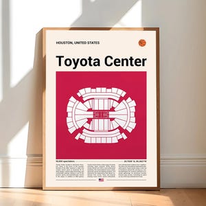Toyota Center Stadium Print, Houston Rockets Poster, Mid Century Modern Basketball Poster, Sports Bedroom Poster, Minimalist Office Wall Art