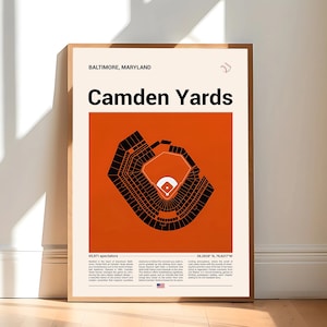 Camden Yards Stadium Print, Baltimore Orioles Poster, Mid Century Modern Baseball Poster, Sports Bedroom Posters, Minimalist Office Wall Art