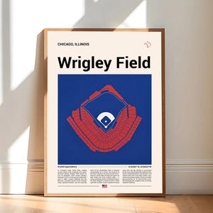 Chicago Cubs Poster, Wrigley Field Stadium Print, Mid Century Modern Baseball Poster, Sports Bedroom Posters, Minimalist Office Wall Art