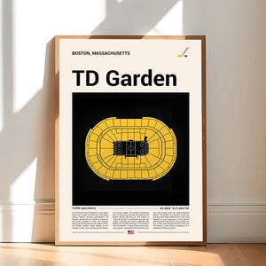 Boston Bruins Poster, TD Garden Stadium Print, Mid Century Modern Hockey Poster, Sports Bedroom Posters, Minimalist Office Wall Art