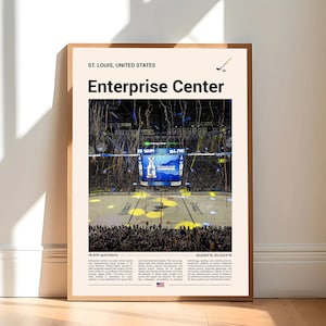 Póster del Enterprise Center, impresión del póster de los St. Louis Blues, póster del estadio de la NHL, póster deportivo, póster moderno de mediados de siglo, impresión de regalo para aficionados al hockey