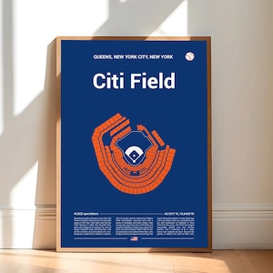 New York Citi Field Stadium Print, NY Mets Poster, Mid Century Modern Baseball Poster, Sports Bedroom Posters, Minimalist Office Wall Art