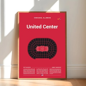 Chicago Blackhawks Poster, United Center Stadium Print, Mid Century Modern Hockey Poster, Sports Bedroom Posters, Minimalist Office Wall Art