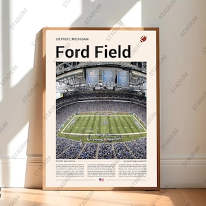 Ford Field Poster, Detroit Lions Stadium Print, Football Wall Art, Mid Century Modern Sports Poster, NFL Fan Gift