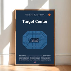 Target Center-print, Minnesota Timberwolves-poster, NBA-muurkunst, halverwege de eeuw modern, basketbalcadeau, poster sportslaapkamer