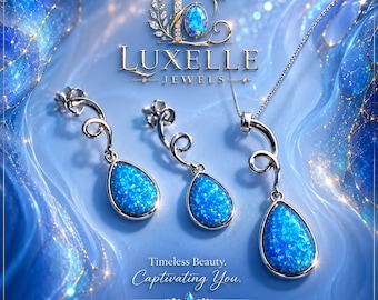 LUXELLE Vibrant Blue Opal Jewelry Set * Celestial Elegance * Environmentally Conscious Luxury * Gift for Her *