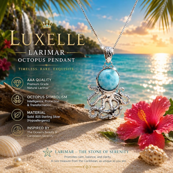 Authentieke AAA Larimar Octopus-hanger * 925 sterlingzilver * The Caribbean Stone * Zinvol cadeau