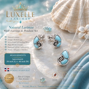 Natural Larimar Shell Earrings & Pendant Set *