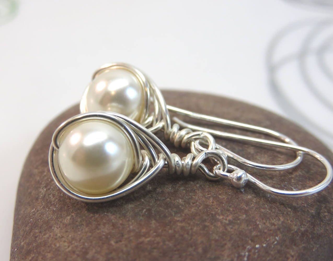 Cream Swarovski Pearl Earrings Argentium Sterling Silver Wire | Etsy ...