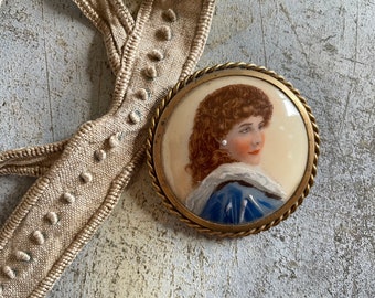 Vintage Franse Limoges porseleinen broche medaillons