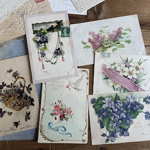 Vintage 1900s French Postcards - Lilac violets -  Colors postcards - Set of 6