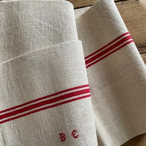 Vintage FRENCH Linen & Cotton Unused Tea Towel  Kitchen Cloth Monogram BC